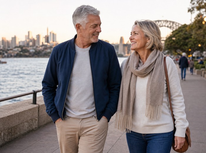 Mature couple walking in Sydney